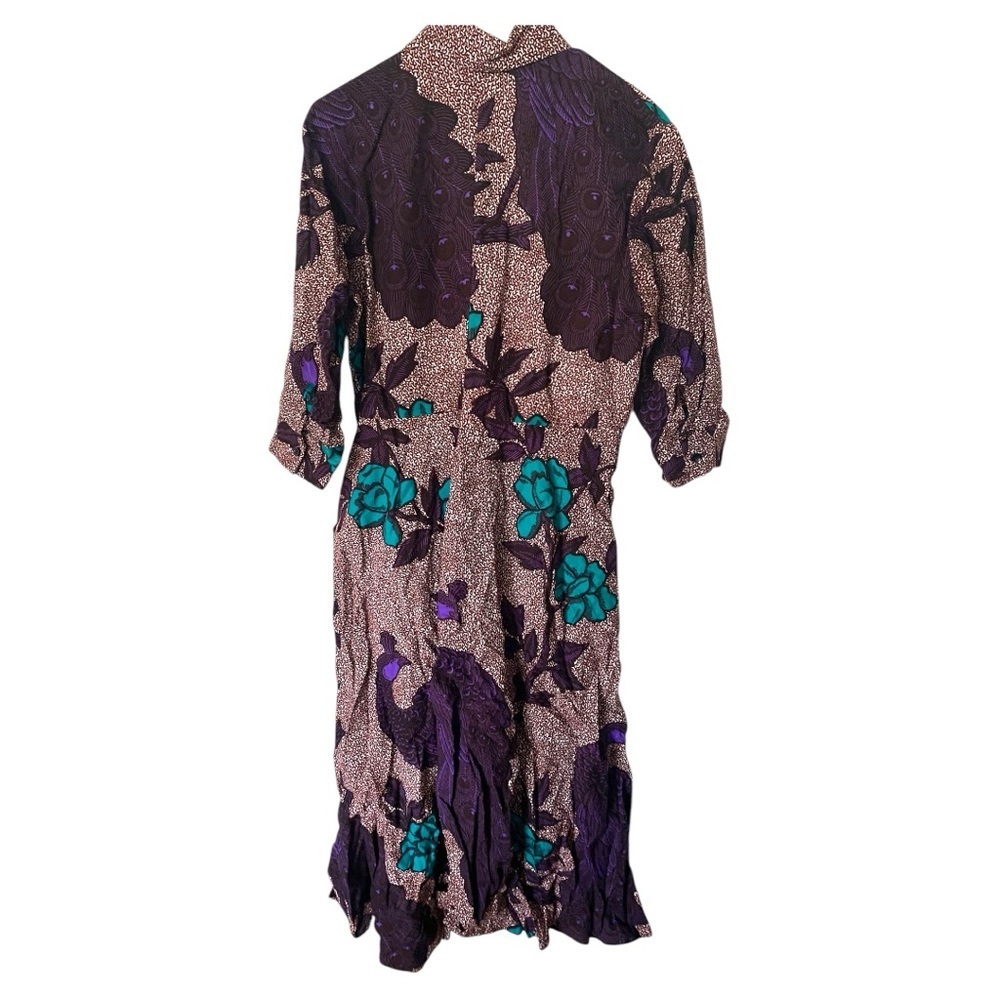 Casual Purple A-Line Dress with Pleated Skirt and Mandarin Collar belted - Picture 2 of 5